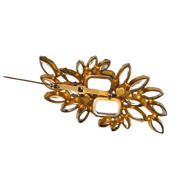 VTG GOLD TONE CLEAR GLASS RHINESTONE NAVETTE OPEN BACK BROOCH QUALITY - Picture 4 of 9